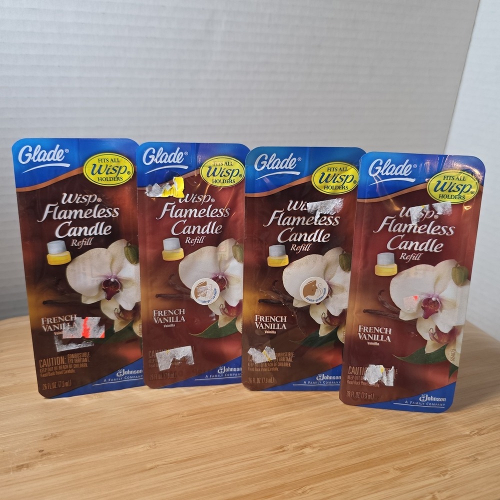Glade Wisp Flameless Candle Home Fragrance Refill French Vanilla 0.26 fl oz X4